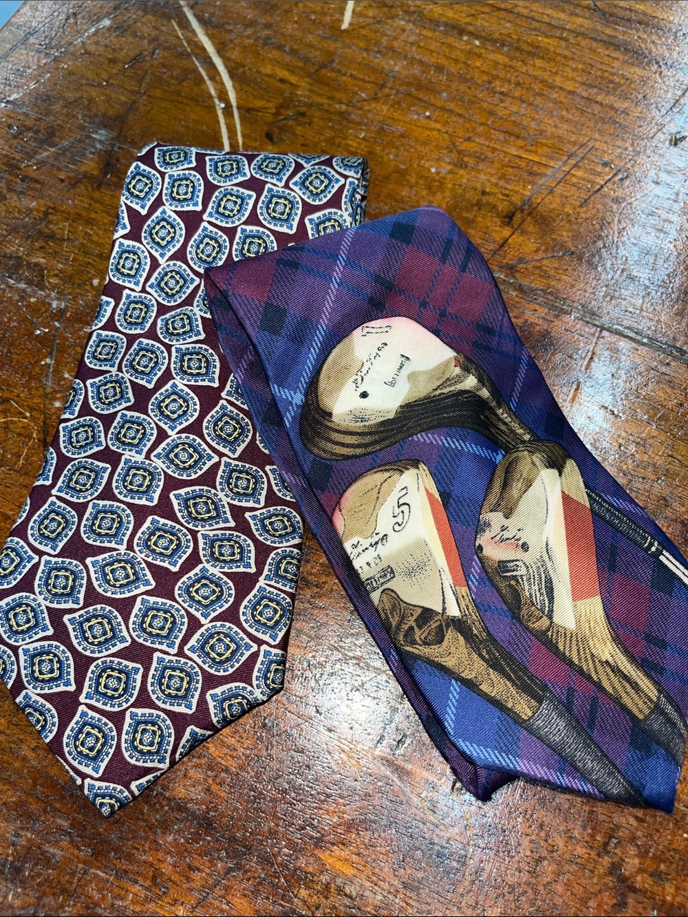 Pair Men's Silk Patterned Necktie - Classic Vintage Golf Club
